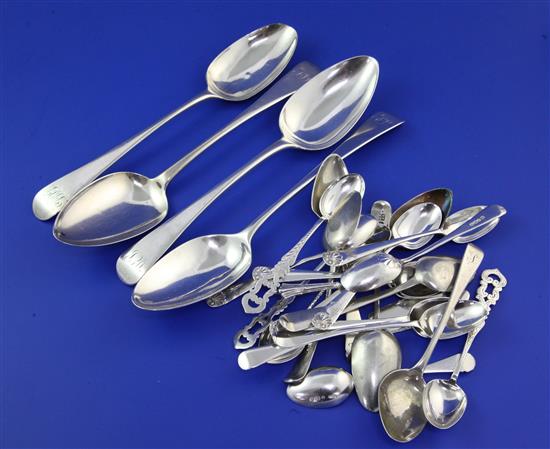 Four late 18th/early 19th century silver Old English pattern tablespoons, 15 oz.